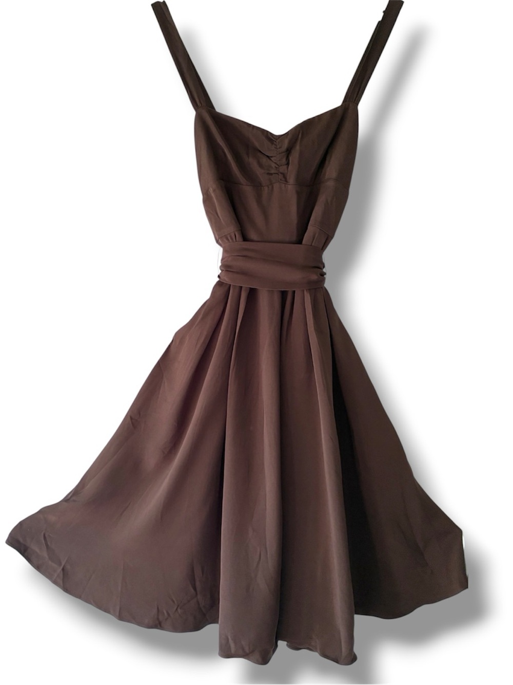 J.Crew 100% Silk Chocolate Brown Fit & Flare Dress w/ Sash - Size US6
